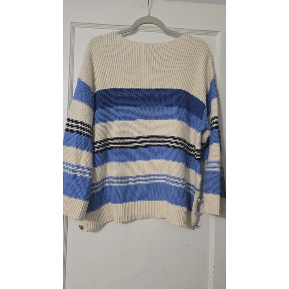Charter Club Striped Button-Trim Heavy Knit Sweater Relaxed Blue Regular XL - Picture 2 of 6
